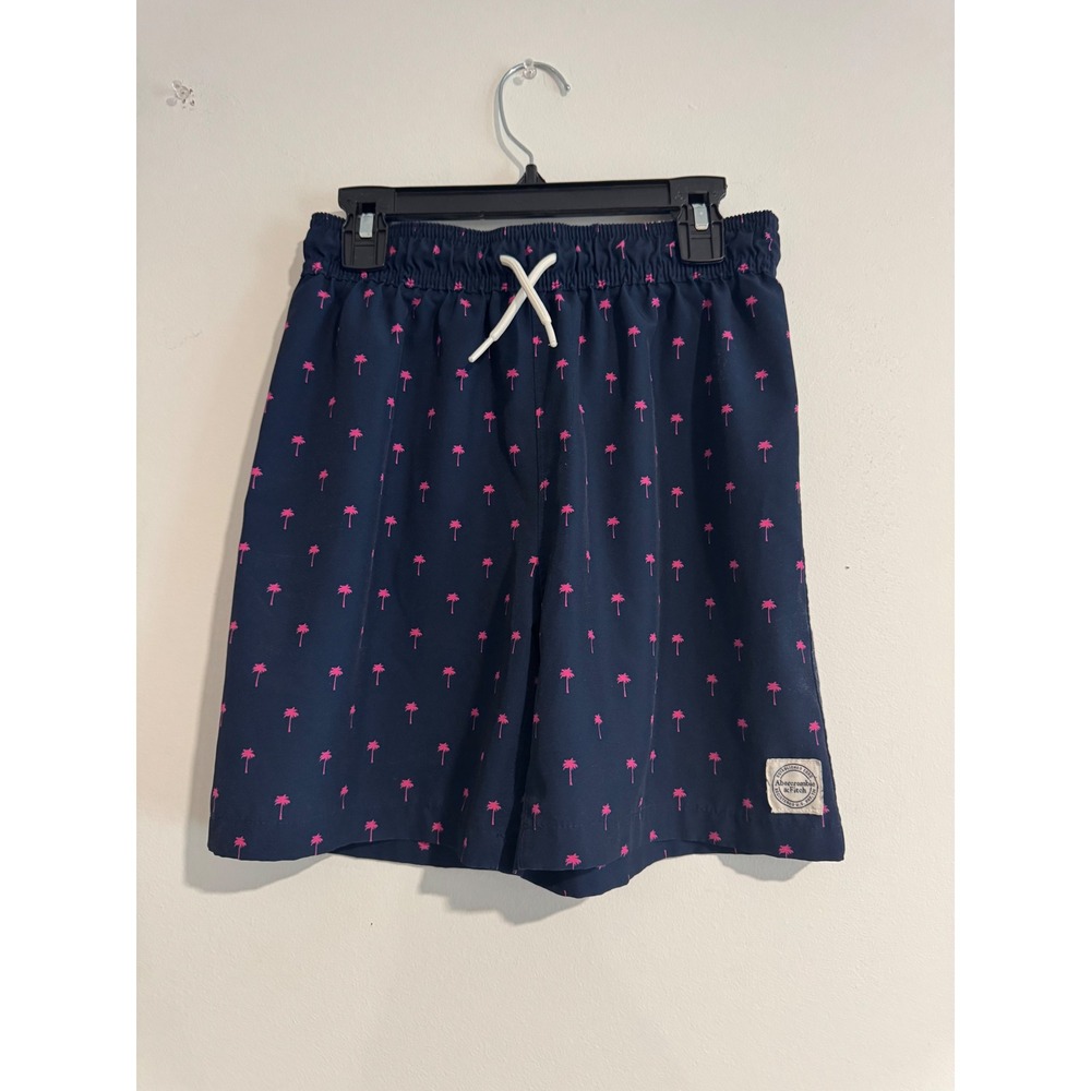 Abercrombie Palm Tree Swim Trunks Boys 10 Navy Pink Waistband